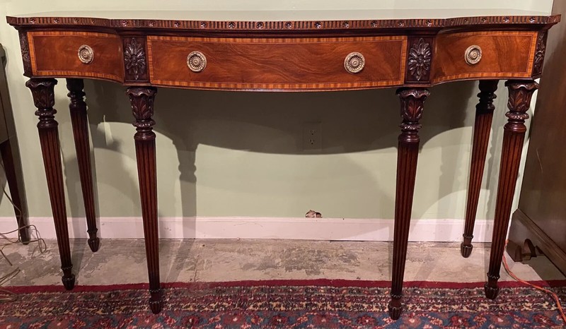 Joseph Gerte Boston MA Custom Mahogany Console Table with Silver Drawer gallery