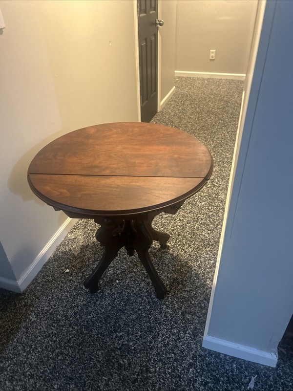 Antique Large carved victorian walnut center table marble top 1860 parlor gallery