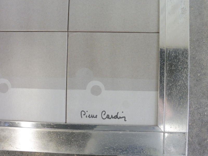 70'S SIGNED PIERRE CARDIN ALUMINUM TILE TOP SIDE TABLE W MOD DESIGN gallery