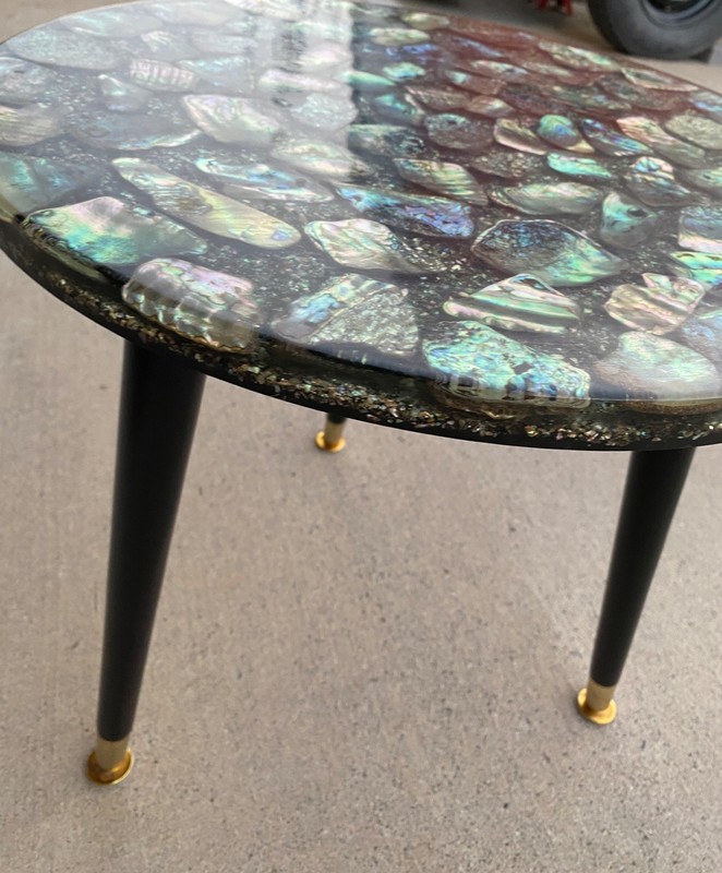MCM Abalone Shell Inlay Accent Side Table Hollywood Regency gallery