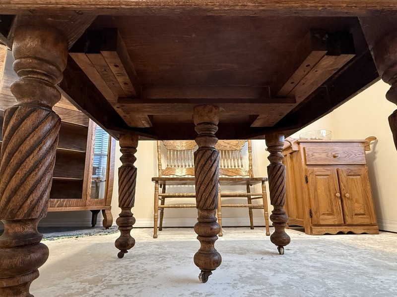 Square Rectangle Antique 1900's Solid Oak Dining Room Table Ornate Leg Design gallery