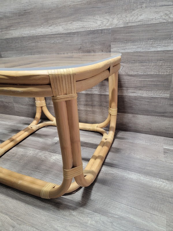 Vintage Brown Jordan Rattan Bamboo Side/ End Table 22" X 22 X 16.5" Tall gallery
