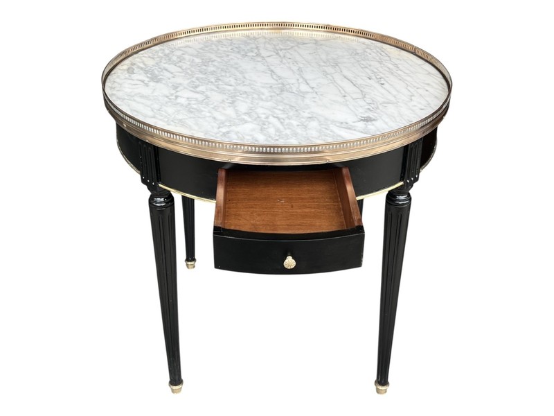 1920s French Louis XVI Parlor Table With Carrara Marble & Brass Gallery gallery