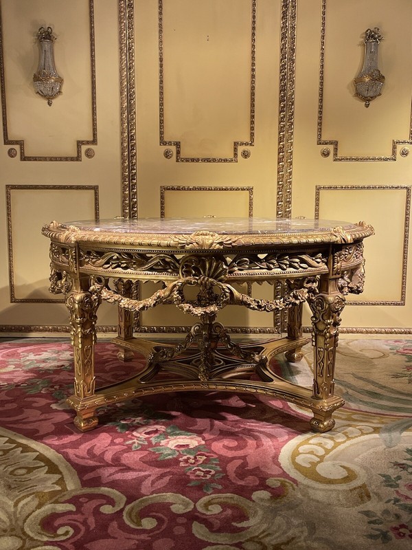 Impressive Massive Living Room Coffee Table Louis XV, Beech, Gold gallery