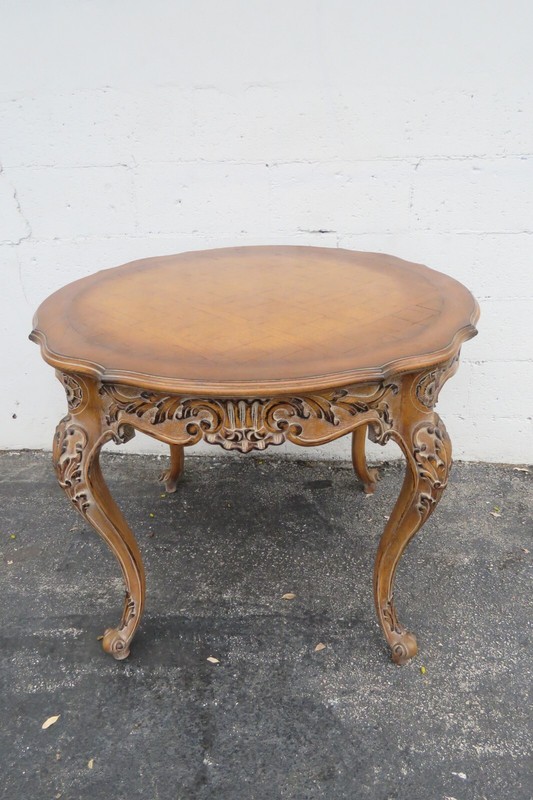 French Heavy Carved Parquet Inlay Round Side Center Table 3524 gallery