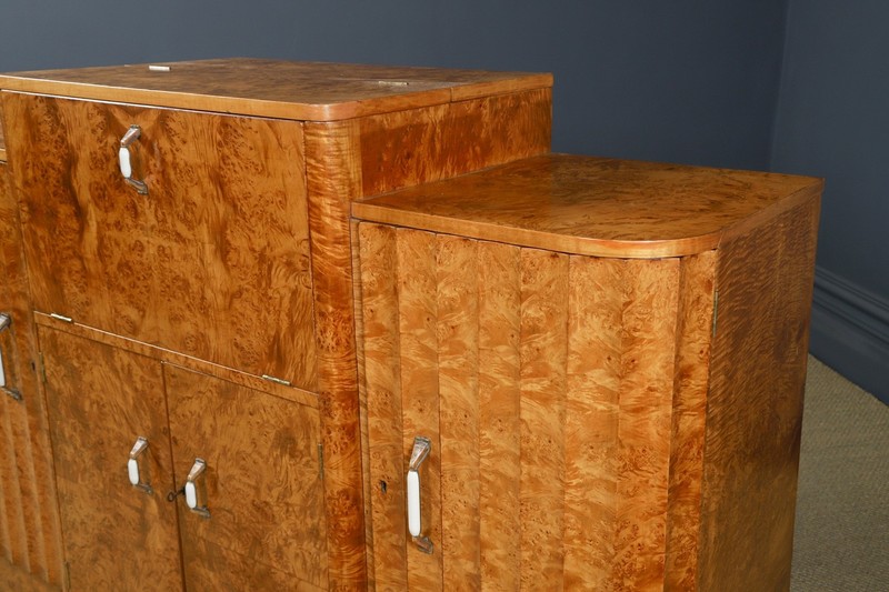 Antique English Art Deco Satinwood Cocktail & Drinks Cabinet Sideboard (c.1930) gallery