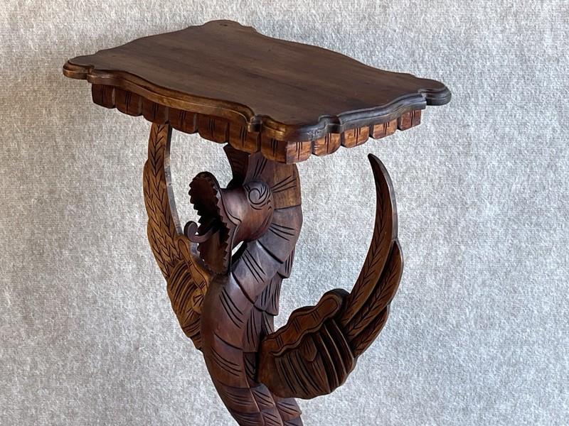 Antique Victorian Gothic Hand Carved Mahogany Dragon Drink Table gallery