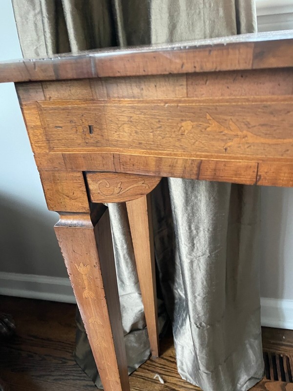Antique Edwardian Style Inlaid Walnut Bow Front Console Table gallery