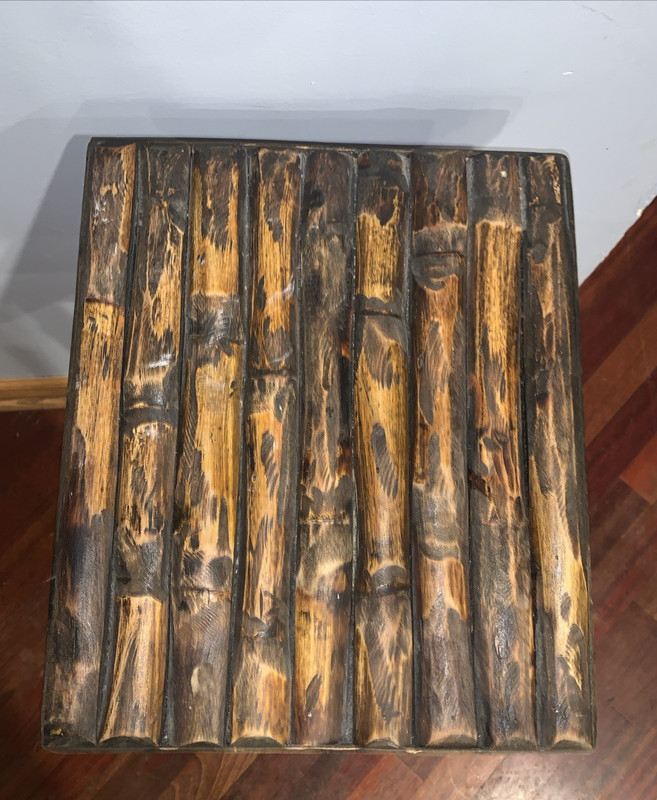 Vintage Burnt Bamboo Plant Stand Pedestal Side Table 23" H 12" X 10" Top EUC gallery