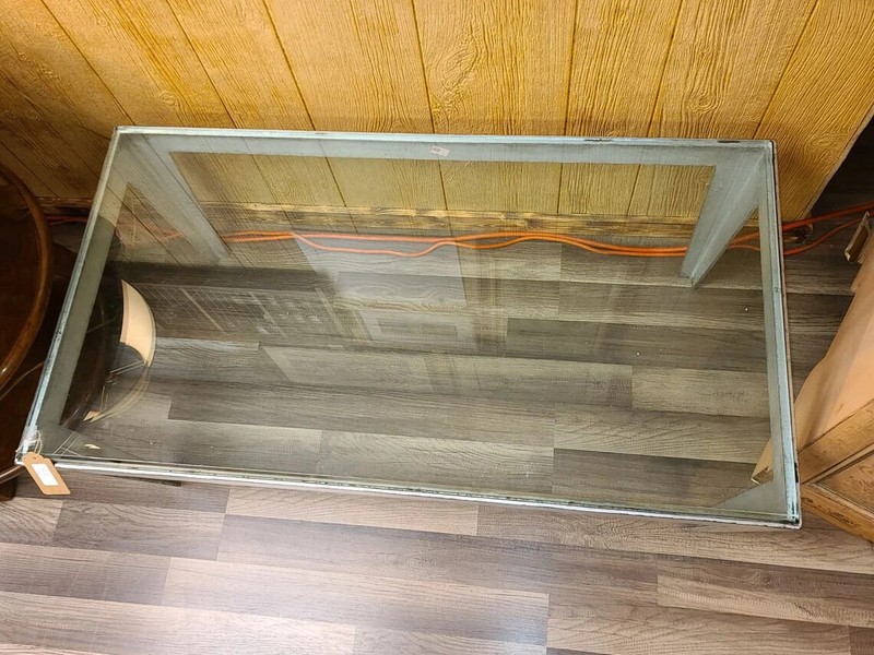 Modern Rustic Accent/Coffee Table with Glass Top and Metal Base gallery