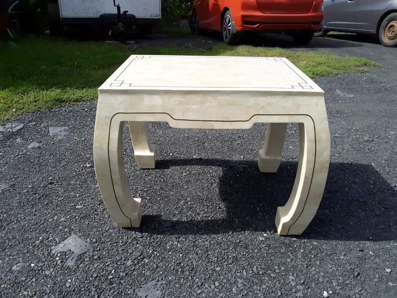 vintage tesselated stone,travertine,Maitland Smith,Phillipines,table