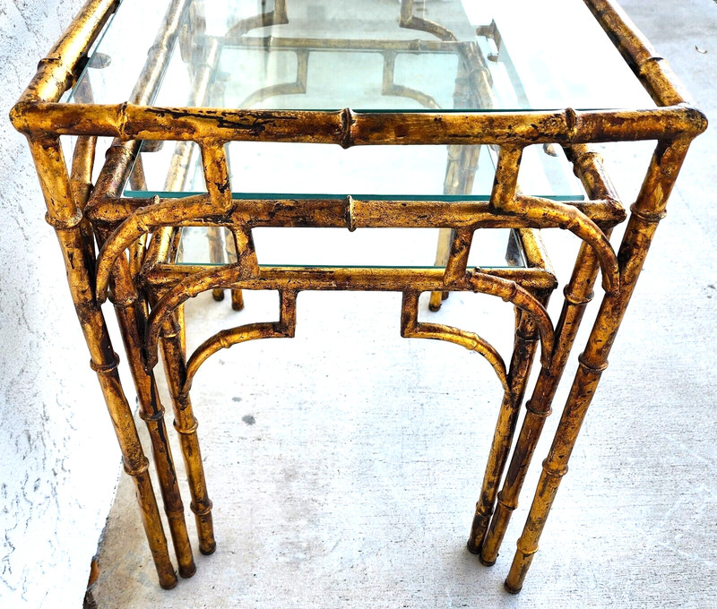 Vintage Nesting Tables Gilded Faux Bamboo Set of 3 gallery