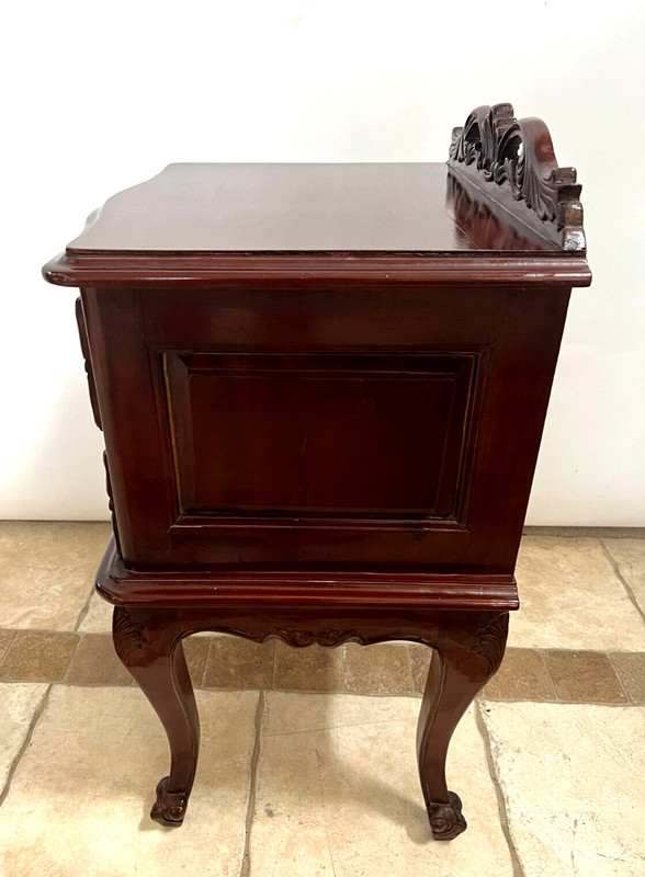 Vintage Table Nightstand Two Dovetail Drawers French country Carved Mahogany gallery