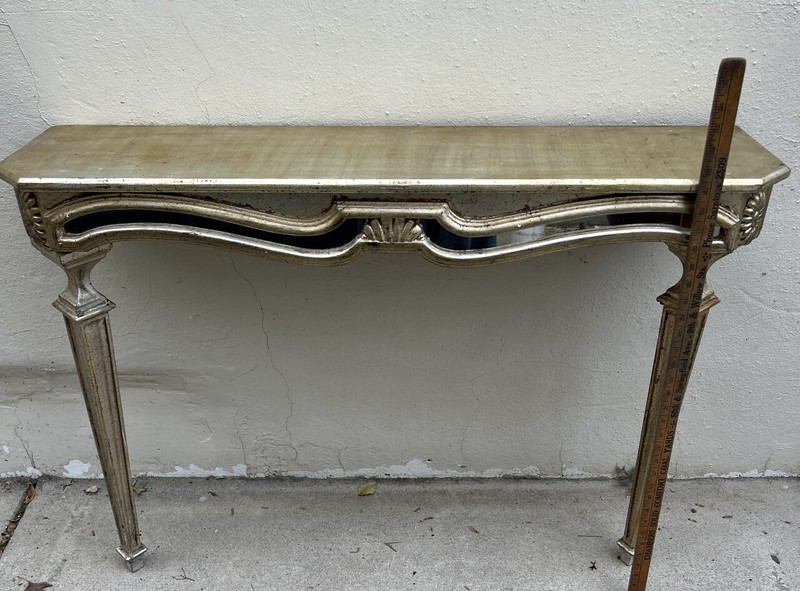 Vintage Console Table Hollywood Regency Florentine Venetian Mirrored Leafed Wood gallery
