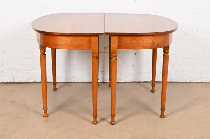 Stickley American Colonial Carved Cherry Wood Demilune Console Tables gallery