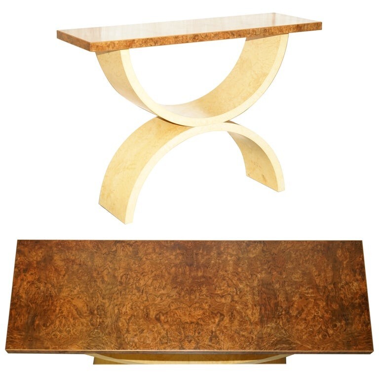ORIGINAL ANDREW VARAH BURR WALNUT SATINWOOD & OAK LARGE CONSOLE HALL TABLE