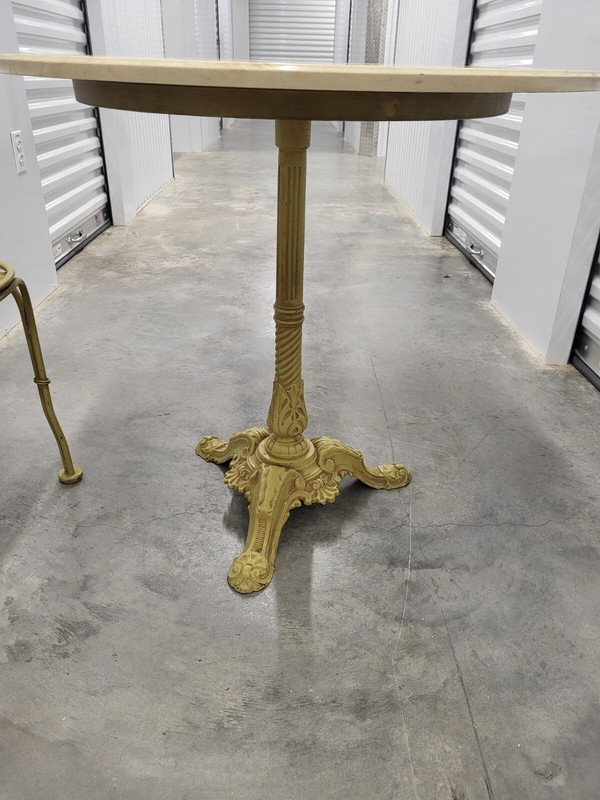 Vintage Cast Iron Table Base with Marble Top and Two Cast Iron Chairs Excellent gallery