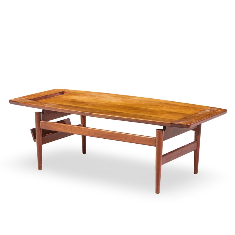 Jens Risom Model T-390 Mid Century Walnut Coffee Table with Magazine Rack gallery