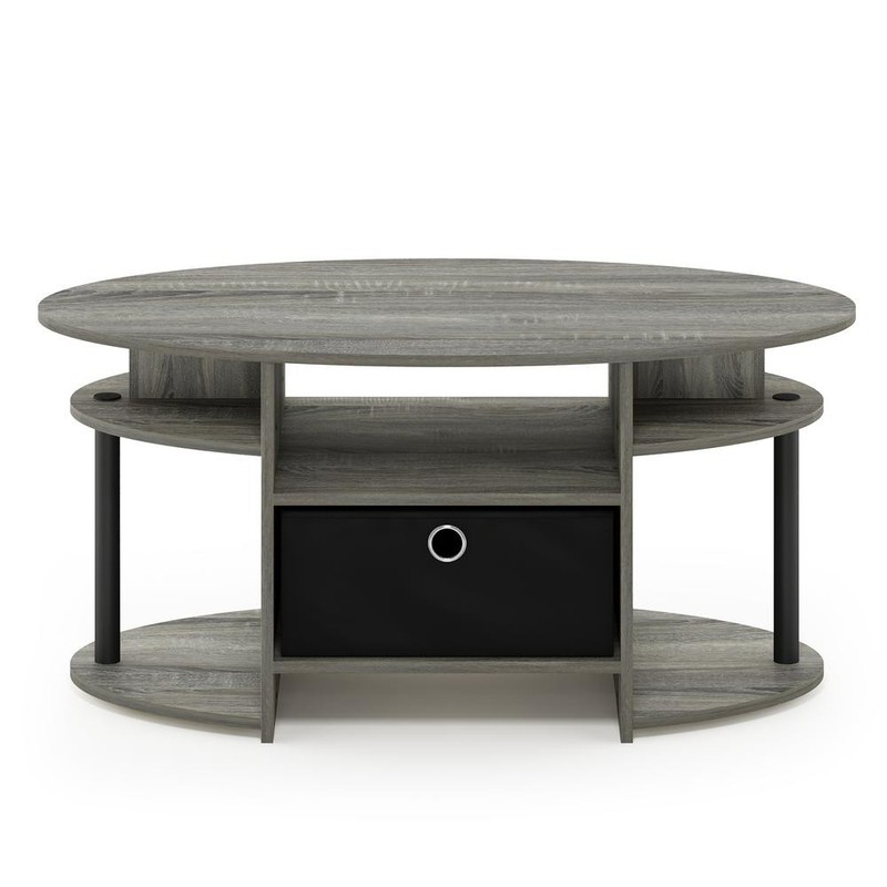 JAYA Simple Design Oval Coffee Table, French Oak Grey/Black/Black gallery