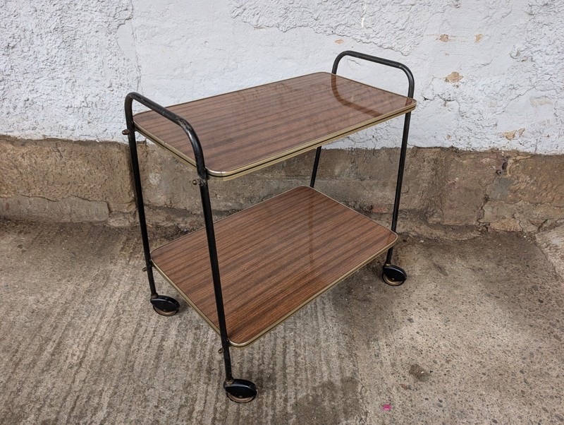 Serving Cart Tea Cart Walnut 60s Table Side Table Brass Mid Century gallery