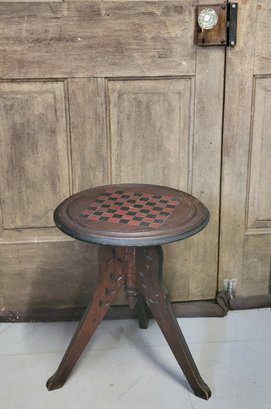 Victorian Game Table Antique c1880s Small Checker Board Chess Eastlake Carved gallery