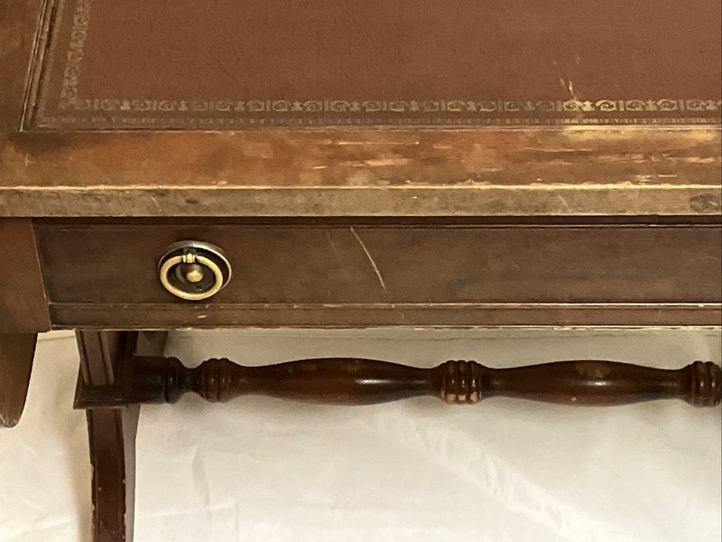 Antique Duncan Phyfe Drop Leaf Mahogany Leather Top Table Storage AS IS gallery