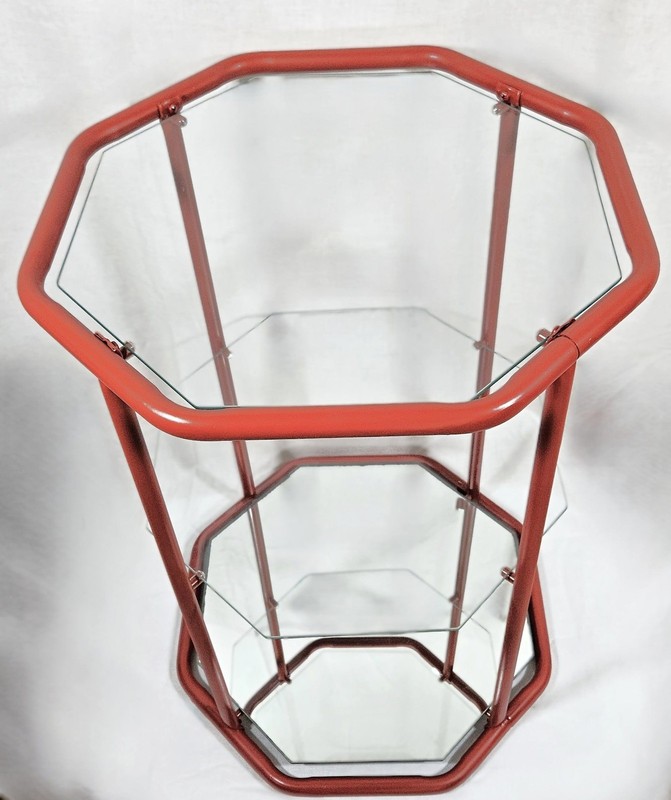 Fully Restored Brick Red Brass Glass Mirror 3 Tier Etagere Shelf Unit C. 1960s gallery