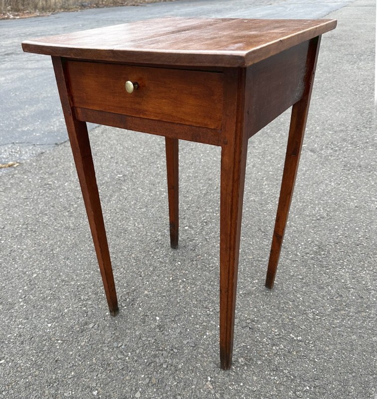 Early American cherry stand c1810 original red wash 2 board topwooden pin const