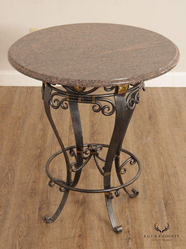 Labarge Neoclassical Style Wrought Iron Stone Top Round Pub Table gallery