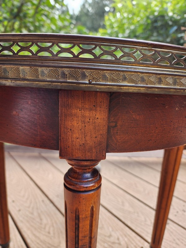 Danby Peach Marble Top Accent Side Table, French LOUIS XVl Style, Brass Accents gallery