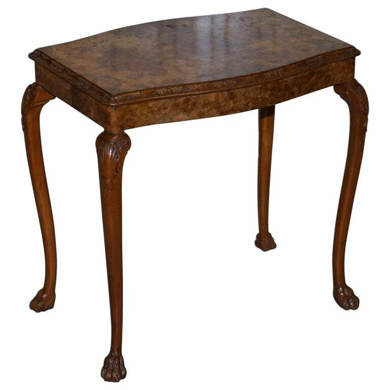 STUNNING VINTAGE BURR WALNUT SIDE LAMP TABLE ORNATELY CARVED FRAME LION FEET