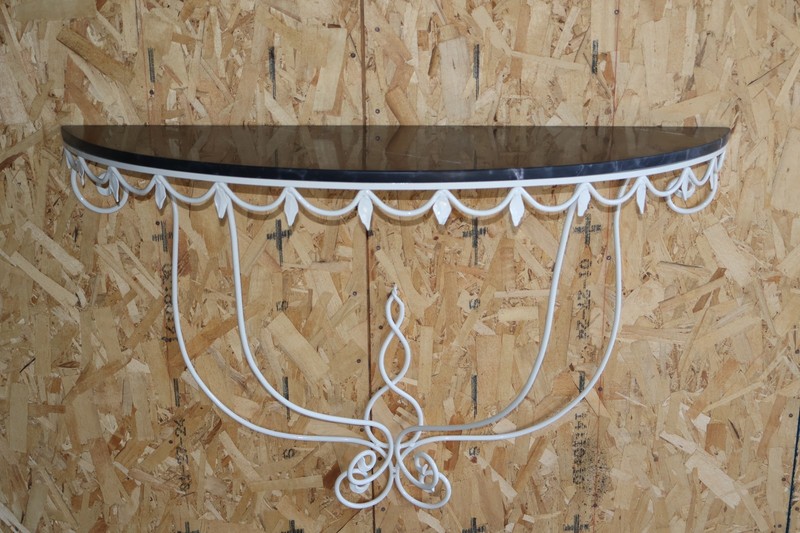 Antique Italian Iron and Marble 1950s Wall Mounted Console