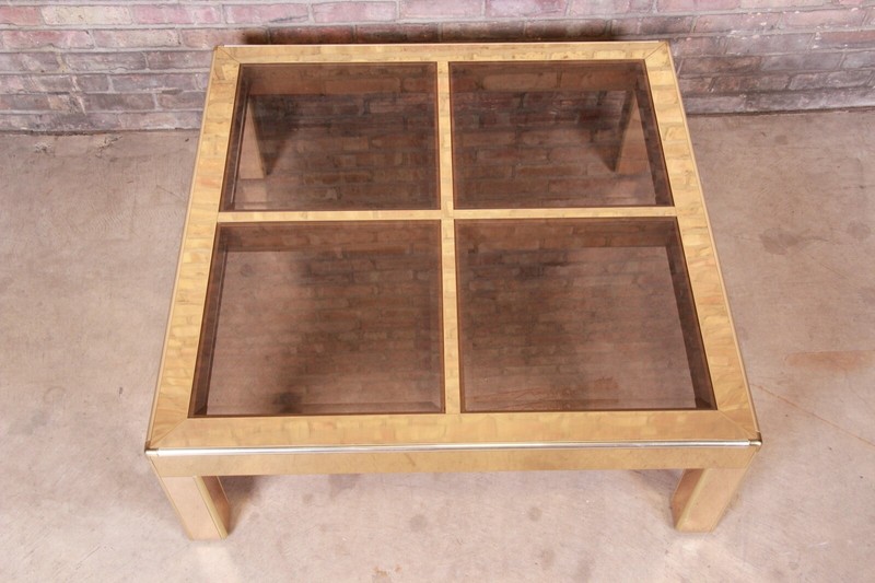 Mastercraft Mid-Century Modern Hollywood Regency Brass and Glass Cocktail Table gallery