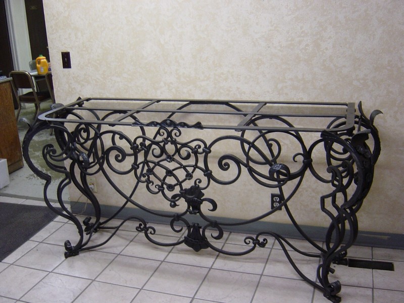  Custom wrought iron Victorian style console table with Italian marble top   gallery