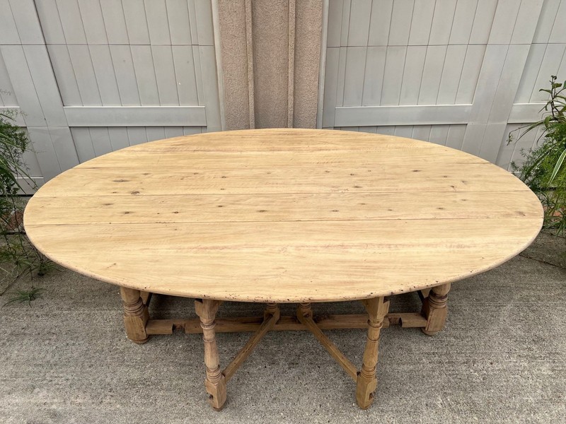 Antique French Hunt Wake DINING Table Bleached Oak LARGE Gate Leg Console c1880 gallery