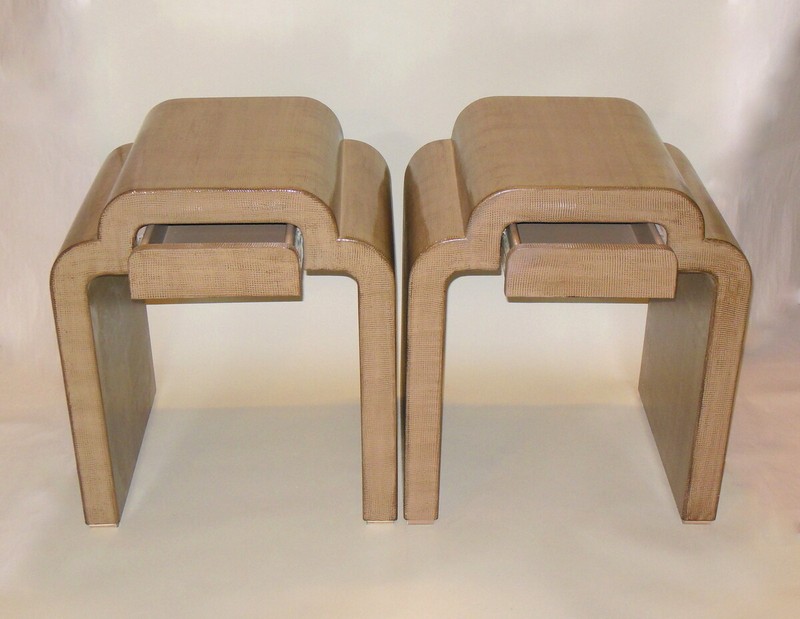MCM 1970's Pr TABLES SPRINGER Ron SEFF Reptile Karung Snakeskin Deco Style Glam gallery
