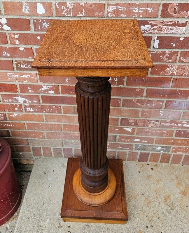 Antique Oak Plant Fern Stand Reeded Pedestal Handmade #2