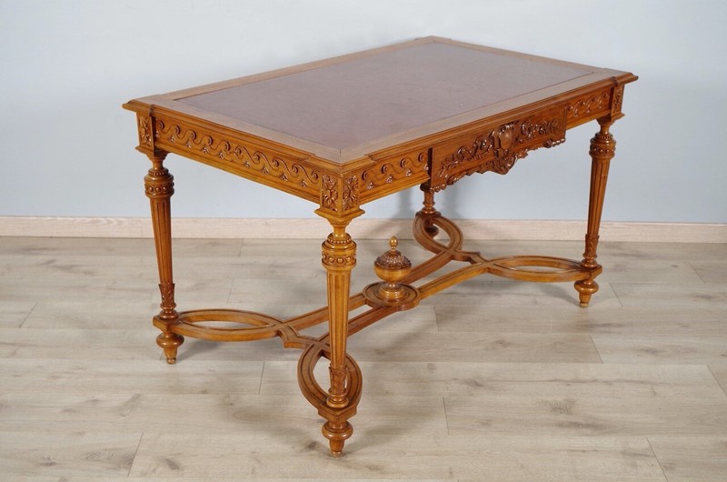 Louis XVI Carved Walnut and Cherry Marble Middle Table, circa 1880 gallery