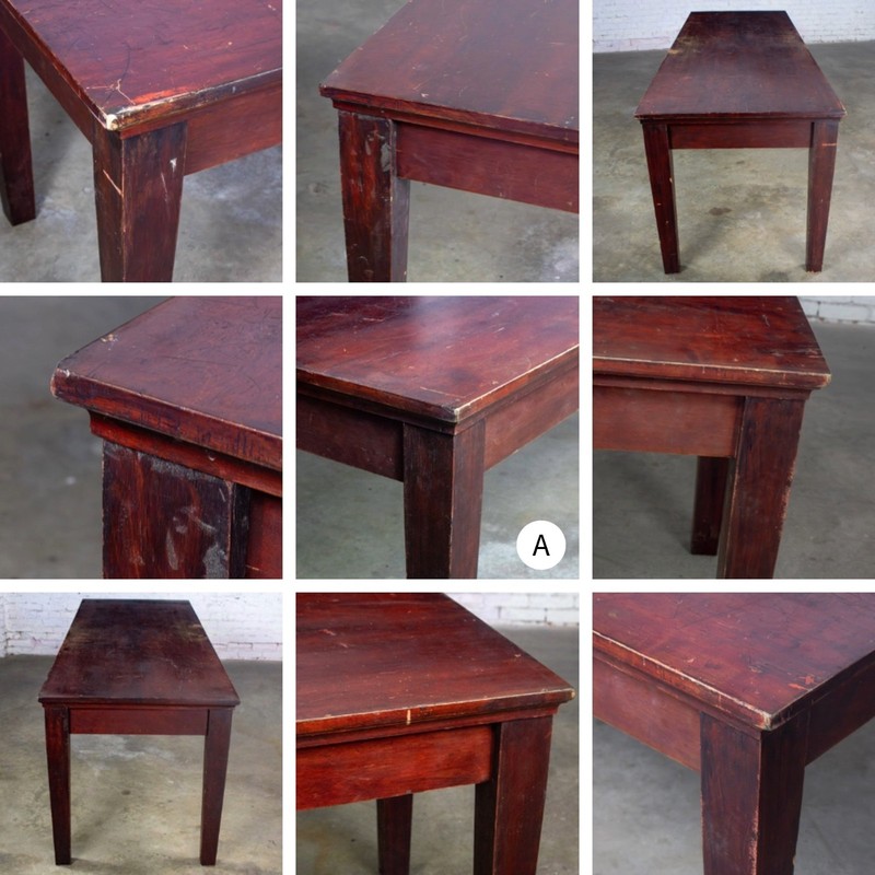 Early 20th Rustic Mahogany Farmhouse Harvest Dining Table Distressed Finish gallery