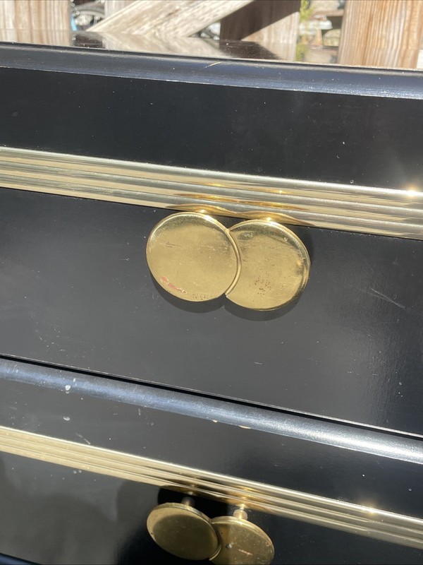 Postmodern 1980’s Side Bed Table Black Lacquer Laminate and Gold gallery