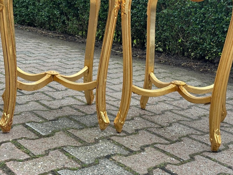 Side Tables French Louis XVI Pink Marble Gold Beech 1970 Vintage Pair 2 Pieces gallery