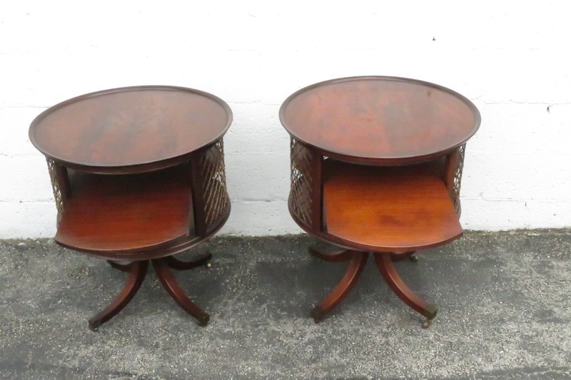 Grosfelds 1940s Flame Mahogany Side End Tables with Pull Out Tray a Pair 5266 gallery