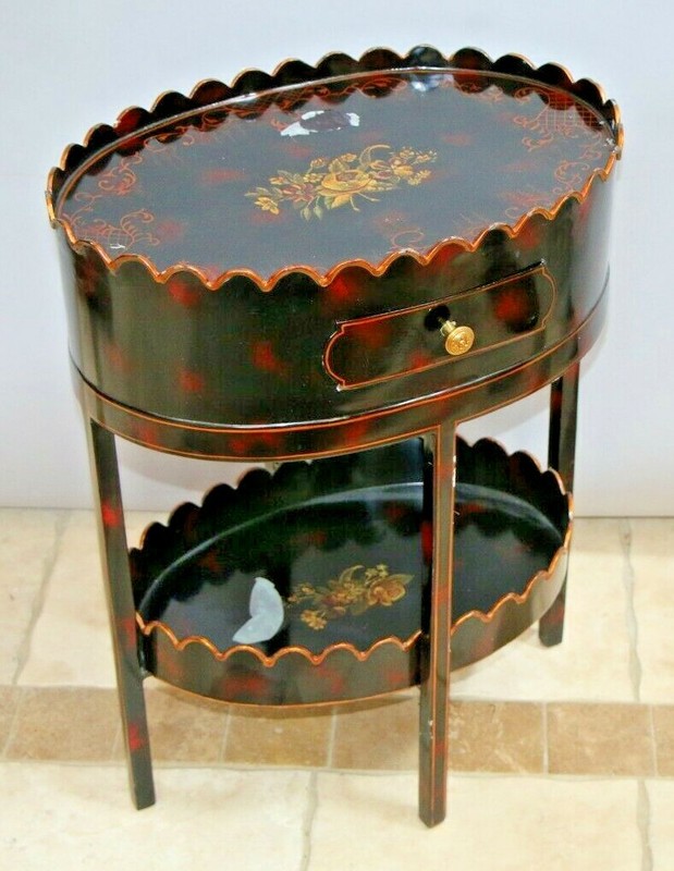 Maitland Smith Table English Regency Metal Black Painted Two Tier drawer Rare gallery