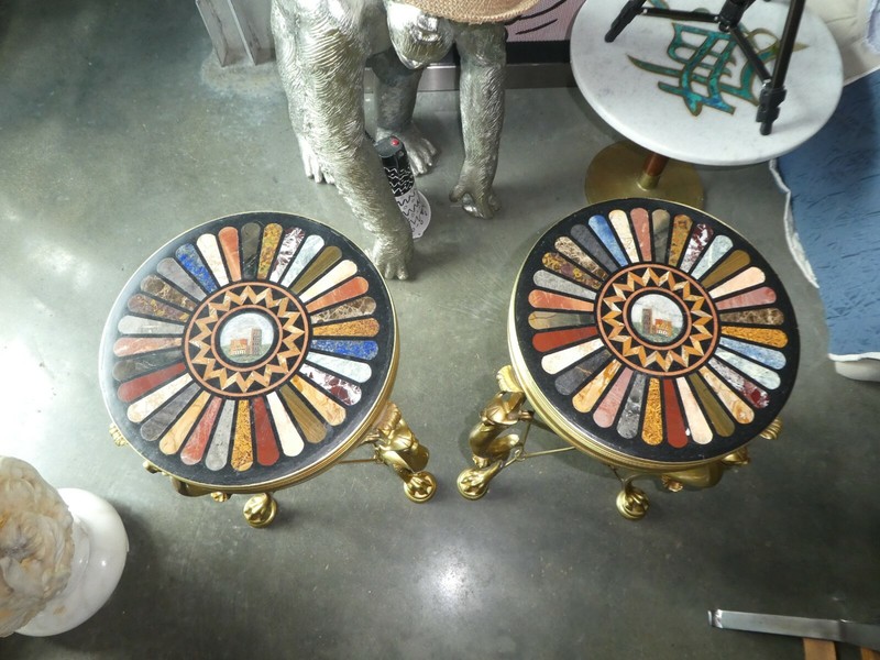 SPECTACULAR 19TH C NEOCLASSICAL PIETRA DURA TOPPED BRONZE GUERIDON TABLES gallery