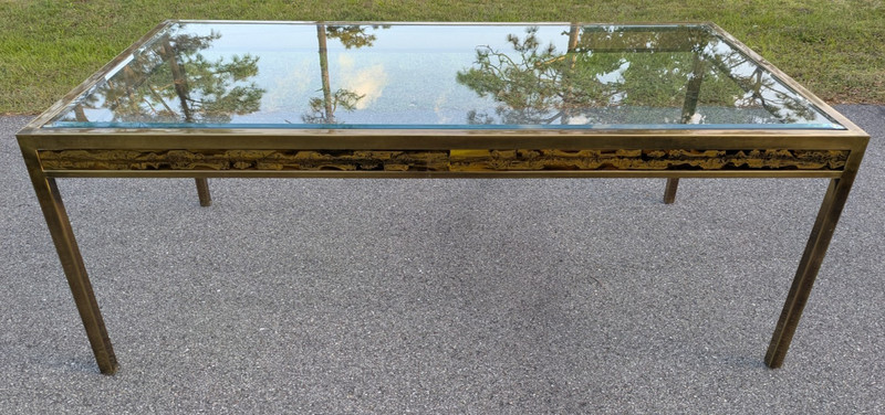 Modern Dining Table Acid Etched Brass Panels in style Bernhard Rohne Mastercrft