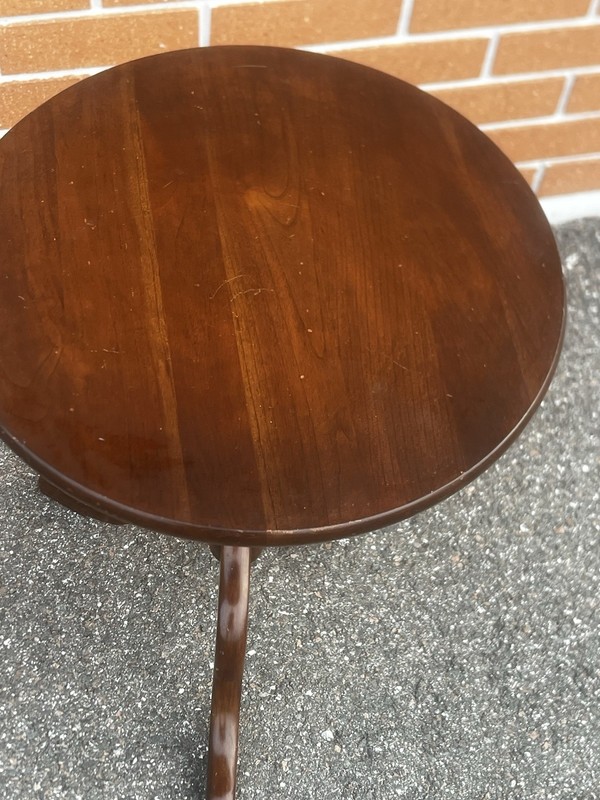 Vintage Mahogany Tripod Beveled Edge Round Top Wine / Side Table Free Shipping gallery
