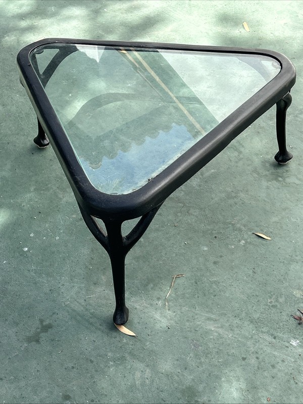 Mid-Century Modern Wrought Iron Patio Table Solid Metal Triangular Vintage gallery
