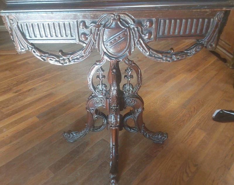 Antique Victorian Carved Octagon Parlor/Library Table With Made To Fit Glass Top gallery
