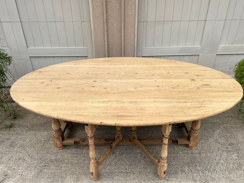 Antique French Hunt Wake DINING Table Bleached Oak LARGE Gate Leg Console c1880 gallery