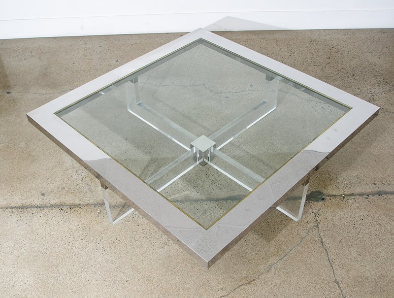 Mid Century Modern Coffee Table Square Large Chrome Glass Sandro Petti Lucite gallery